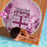 Vintage Bula Fiji Personalised Beach Blanket Pink Hibiscus Tapa Pattern LT9