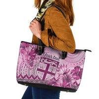 Vintage Bula Fiji Personalised Leather Tote Bag Pink Hibiscus Tapa Pattern LT9 Pink - Polynesian Pride