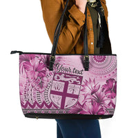 Vintage Bula Fiji Personalised Leather Tote Bag Pink Hibiscus Tapa Pattern LT9 - Polynesian Pride