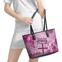 Vintage Bula Fiji Personalised Leather Tote Bag Pink Hibiscus Tapa Pattern LT9 - Polynesian Pride
