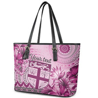 Vintage Bula Fiji Personalised Leather Tote Bag Pink Hibiscus Tapa Pattern LT9 - Polynesian Pride