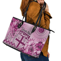 Vintage Bula Fiji Personalised Leather Tote Bag Pink Hibiscus Tapa Pattern LT9 - Polynesian Pride