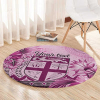 Vintage Bula Fiji Personalised Round Carpet Pink Hibiscus Tapa Pattern LT9