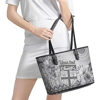 Vintage Bula Fiji Personalised Leather Tote Bag Beige Hibiscus Tapa Pattern LT9 - Polynesian Pride