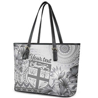 Vintage Bula Fiji Personalised Leather Tote Bag Beige Hibiscus Tapa Pattern LT9 - Polynesian Pride