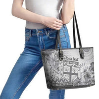 Vintage Bula Fiji Personalised Leather Tote Bag Beige Hibiscus Tapa Pattern LT9 - Polynesian Pride