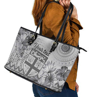 Vintage Bula Fiji Personalised Leather Tote Bag Beige Hibiscus Tapa Pattern LT9 - Polynesian Pride
