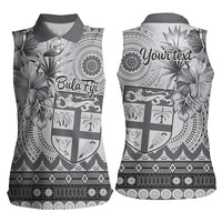 Vintage Bula Fiji Personalised Women Sleeveless Polo Shirt Beige Hibiscus Tapa Pattern