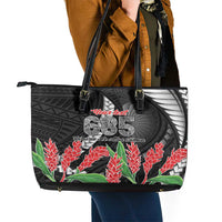 Personalised Samoa 685 Leather Tote Bag Teuila Flower With Black Samoan Tattoo LT9 - Polynesian Pride