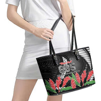 Personalised Samoa 685 Leather Tote Bag Teuila Flower With Black Samoan Tattoo LT9 - Polynesian Pride
