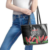 Personalised Samoa 685 Leather Tote Bag Teuila Flower With Black Samoan Tattoo LT9 - Polynesian Pride