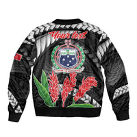 Personalised Samoa 685 Sleeve Zip Bomber Jacket Teuila Flower With Black Samoan Tattoo LT9 - Polynesian Pride