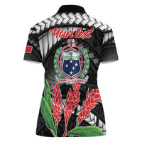 Personalised Samoa 685 Women Polo Shirt Teuila Flower With Black Samoan Tattoo LT9 - Polynesian Pride