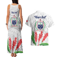 Personalised Samoa 685 Couples Matching Tank Maxi Dress and Hawaiian Shirt Teuila Flower With White Samoan Tattoo