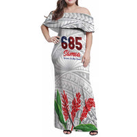Personalised Samoa 685 Family Matching Off Shoulder Maxi Dress and Hawaiian Shirt Teuila Flower With White Samoan Tattoo
