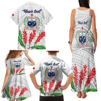 Personalised Samoa 685 Family Matching Tank Maxi Dress and Hawaiian Shirt Teuila Flower With White Samoan Tattoo