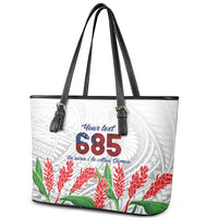 Personalised Samoa 685 Leather Tote Bag Teuila Flower With White Samoan Tattoo LT9 - Polynesian Pride