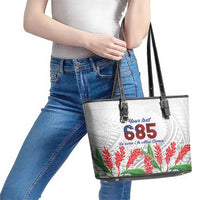 Personalised Samoa 685 Leather Tote Bag Teuila Flower With White Samoan Tattoo LT9 - Polynesian Pride