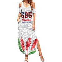 Personalised Samoa 685 Summer Maxi Dress Teuila Flower With White Samoan Tattoo LT9 Women White - Polynesian Pride