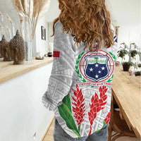 Personalised Samoa 685 Women Casual Shirt Teuila Flower With White Samoan Tattoo