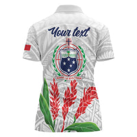 Personalised Samoa 685 Women Polo Shirt Teuila Flower With White Samoan Tattoo LT9 - Polynesian Pride