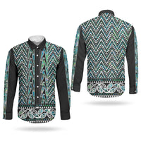 New Zealand Maori Niho Taniwha Couples Matching Long Sleeve Bodycon Dress and Long Sleeve Button Shirt Papua Shell - Mangopare Puhoro Pattern LT9 - Polynesian Pride