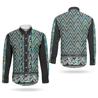 New Zealand Maori Niho Taniwha Couples Matching Off The Shoulder Long Sleeve Dress and Long Sleeve Button Shirt Papua Shell - Mangopare Puhoro Pattern LT9 - Polynesian Pride