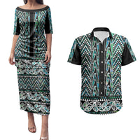 New Zealand Maori Niho Taniwha Couples Matching Puletasi and Hawaiian Shirt Papua Shell - Mangopare Puhoro Pattern LT9 Green - Polynesian Pride