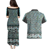 New Zealand Maori Niho Taniwha Couples Matching Puletasi and Hawaiian Shirt Papua Shell - Mangopare Puhoro Pattern