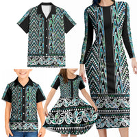 New Zealand Maori Niho Taniwha Family Matching Long Sleeve Bodycon Dress and Hawaiian Shirt Papua Shell - Mangopare Puhoro Pattern LT9 - Polynesian Pride