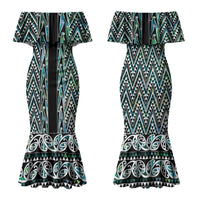 New Zealand Maori Niho Taniwha Family Matching Mermaid Dress and Hawaiian Shirt Papua Shell - Mangopare Puhoro Pattern LT9 Mom's Dress Green - Polynesian Pride