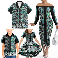 New Zealand Maori Niho Taniwha Family Matching Off The Shoulder Long Sleeve Dress and Hawaiian Shirt Papua Shell - Mangopare Puhoro Pattern LT9 - Polynesian Pride