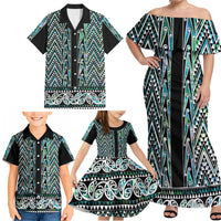 New Zealand Maori Niho Taniwha Family Matching Off Shoulder Maxi Dress and Hawaiian Shirt Papua Shell - Mangopare Puhoro Pattern LT9 - Polynesian Pride