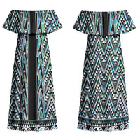 New Zealand Maori Niho Taniwha Family Matching Off Shoulder Maxi Dress and Hawaiian Shirt Papua Shell - Mangopare Puhoro Pattern LT9 Mom's Dress Green - Polynesian Pride