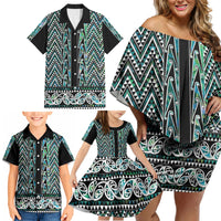 New Zealand Maori Niho Taniwha Family Matching Off Shoulder Short Dress and Hawaiian Shirt Papua Shell - Mangopare Puhoro Pattern LT9 - Polynesian Pride
