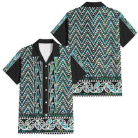 New Zealand Maori Niho Taniwha Family Matching Off Shoulder Short Dress and Hawaiian Shirt Papua Shell - Mangopare Puhoro Pattern LT9 Dad's Shirt - Short Sleeve Green - Polynesian Pride