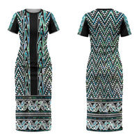 New Zealand Maori Niho Taniwha Family Matching Short Sleeve Bodycon Dress and Hawaiian Shirt Papua Shell - Mangopare Puhoro Pattern LT9 Mom's Dress Green - Polynesian Pride