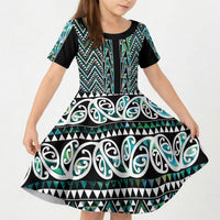 New Zealand Maori Niho Taniwha Kid Short Sleeve Dress Papua Shell - Mangopare Puhoro Pattern LT9 KID Green - Polynesian Pride