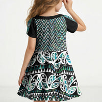 New Zealand Maori Niho Taniwha Kid Short Sleeve Dress Papua Shell - Mangopare Puhoro Pattern LT9 - Polynesian Pride