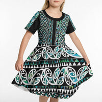 New Zealand Maori Niho Taniwha Kid Short Sleeve Dress Papua Shell - Mangopare Puhoro Pattern LT9 - Polynesian Pride