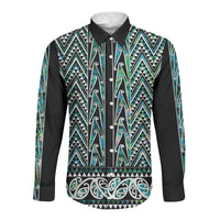 New Zealand Maori Niho Taniwha Long Sleeve Button Shirt Papua Shell - Mangopare Puhoro Pattern LT9 Unisex Green - Polynesian Pride