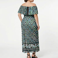 New Zealand Maori Niho Taniwha Off Shoulder Maxi Dress Papua Shell - Mangopare Puhoro Pattern LT9 - Polynesian Pride