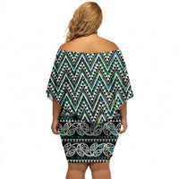 New Zealand Maori Niho Taniwha Off Shoulder Short Dress Papua Shell - Mangopare Puhoro Pattern LT9 - Polynesian Pride