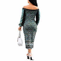 New Zealand Maori Niho Taniwha Off The Shoulder Long Sleeve Dress Papua Shell - Mangopare Puhoro Pattern LT9 - Polynesian Pride