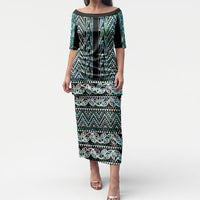 New Zealand Maori Niho Taniwha Puletasi Papua Shell - Mangopare Puhoro Pattern LT9 Long Dress Green - Polynesian Pride