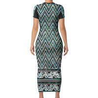 New Zealand Maori Niho Taniwha Short Sleeve Bodycon Dress Papua Shell - Mangopare Puhoro Pattern LT9 - Polynesian Pride