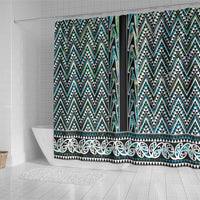New Zealand Maori Niho Taniwha Shower Curtain Papua Shell - Mangopare Puhoro Pattern