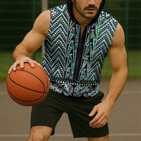 New Zealand Maori Niho Taniwha Sleeveless Zip Hoodie Papua Shell - Mangopare Puhoro Pattern