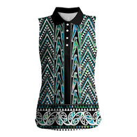 New Zealand Maori Niho Taniwha Women Sleeveless Polo Shirt Papua Shell - Mangopare Puhoro Pattern
