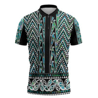 New Zealand Maori Niho Taniwha Zipper Polo Shirt Papua Shell - Mangopare Puhoro Pattern